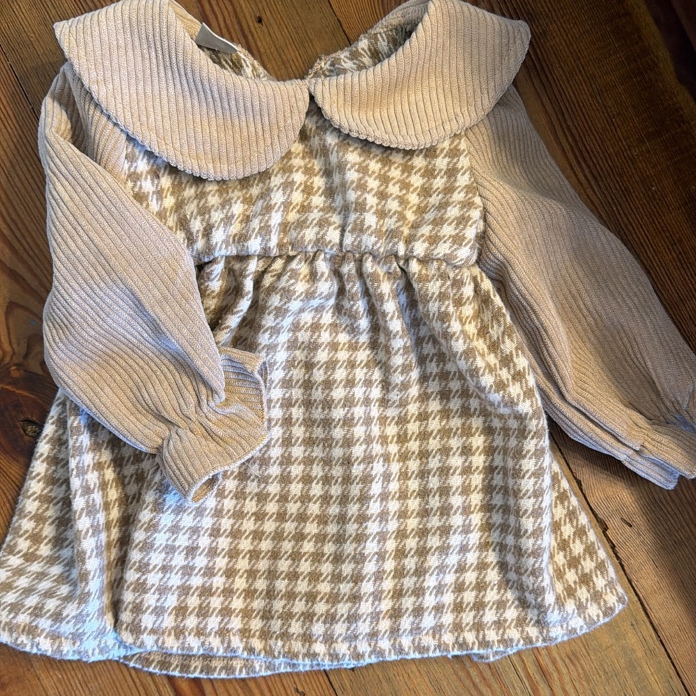 Beige Houndstooth Peter Pan Collar Dress